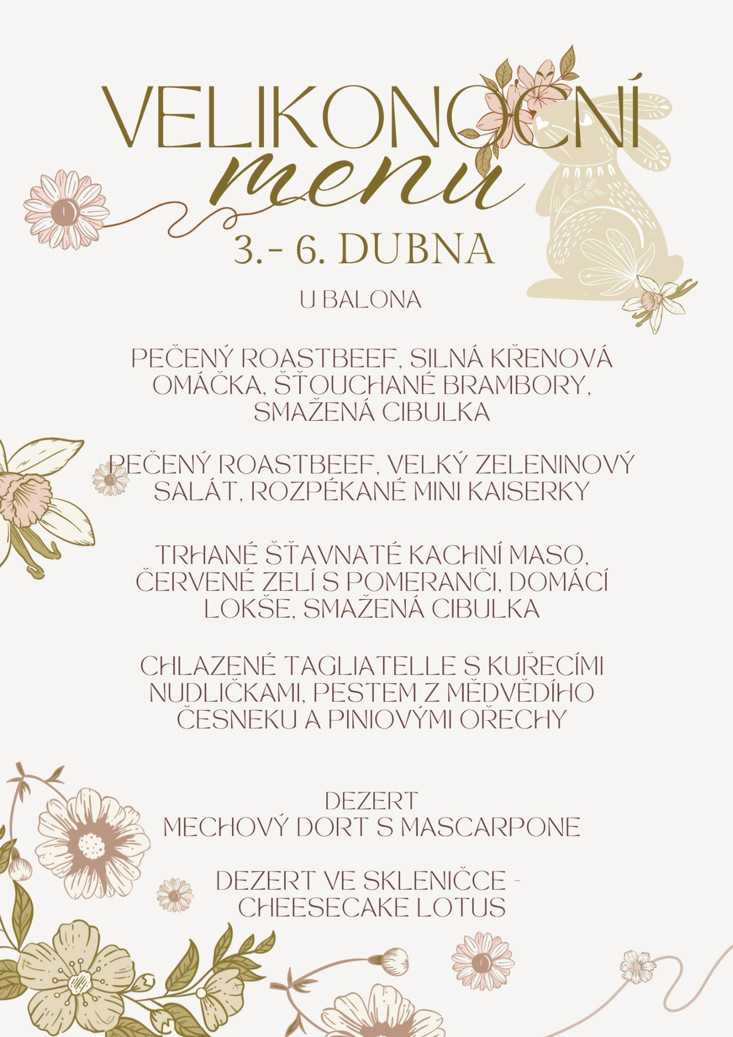Velikonoční menu 3. - 6. dubna